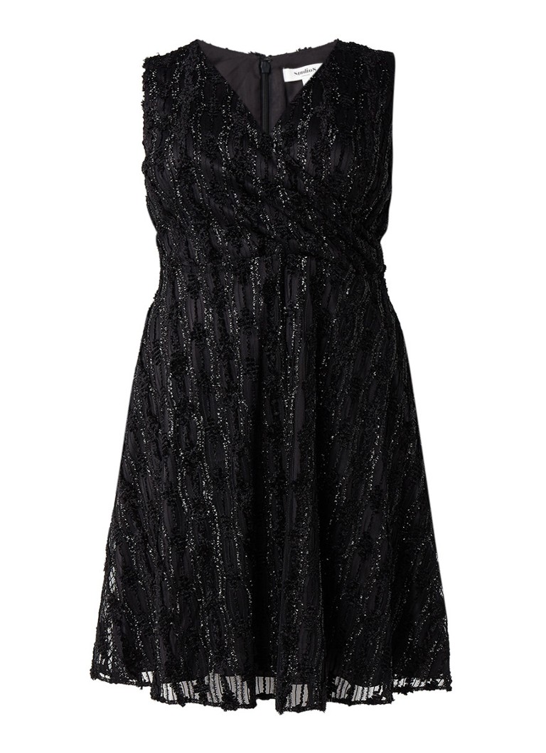 Studio 8 Sirene A-lijn jurk met structuur en lurex zwart