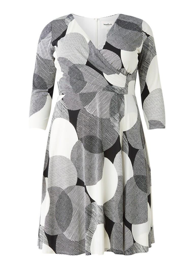 Studio 8 Kimara A-lijn jurk met overslag en streepdessin ivoor