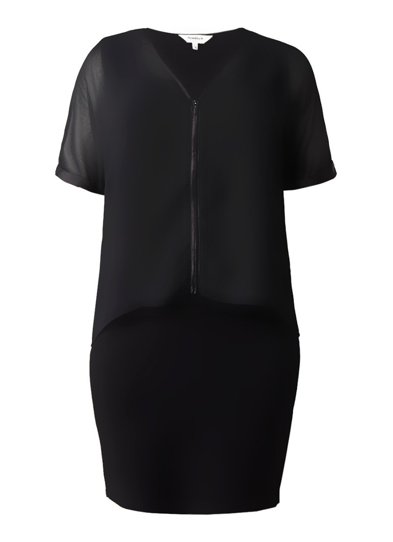 Studio 8 Daphne fijngebreide midi-jurk met overlay van chiffon zwart