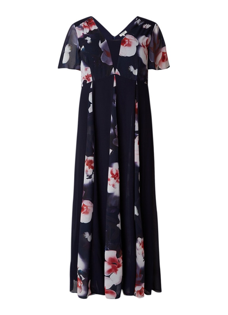 Studio 8 Penelope maxi-jurk met volantmouw en bloemendessin donkerblauw