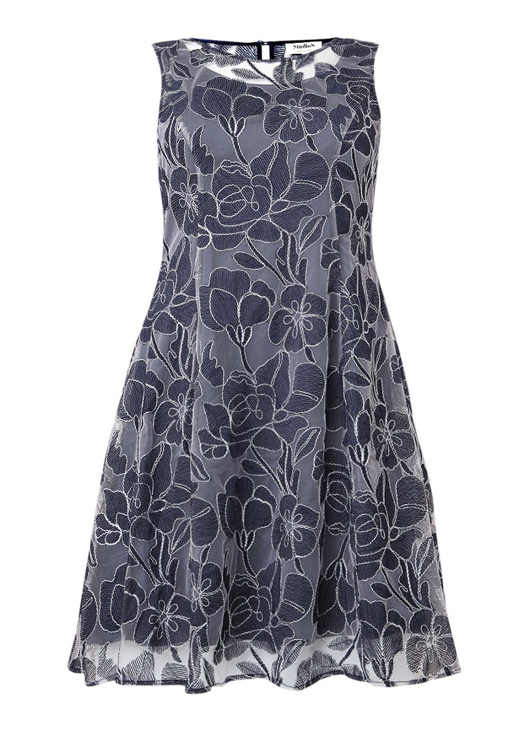 Studio 8 Nina A-lijn jurk met mesh en lurex donkerblauw