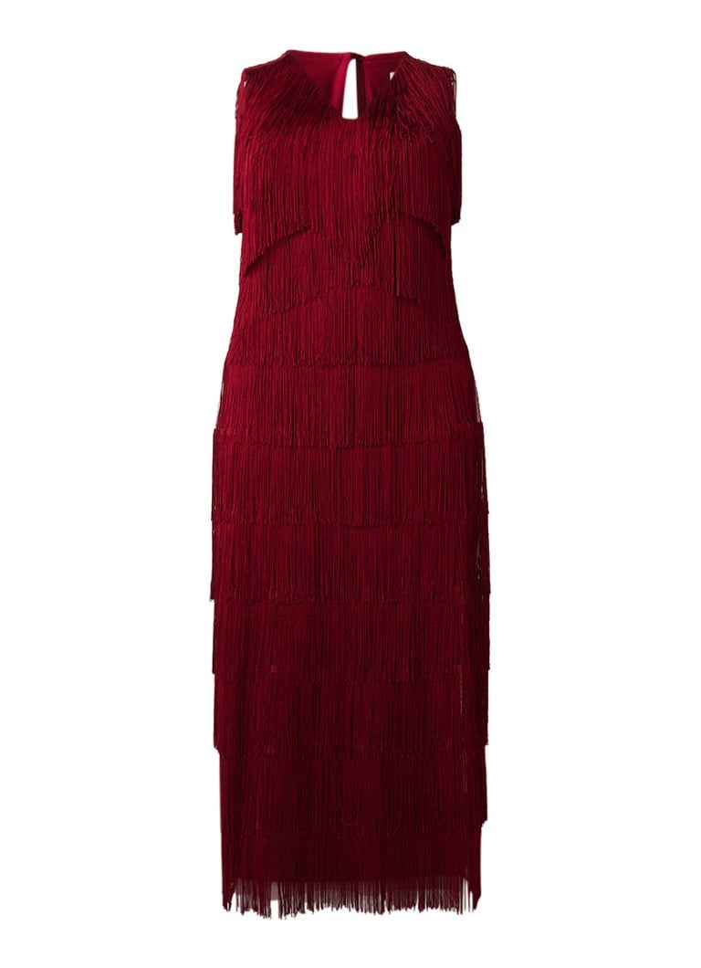 Studio 8 Esmerelda mouweloze maxi-jurk met fringe cranberryrood