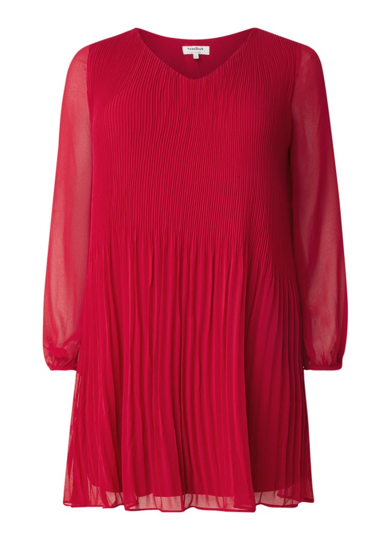 Studio 8 Fontaine midi-jurk met plissÃ© en semi-transparante mouw rood