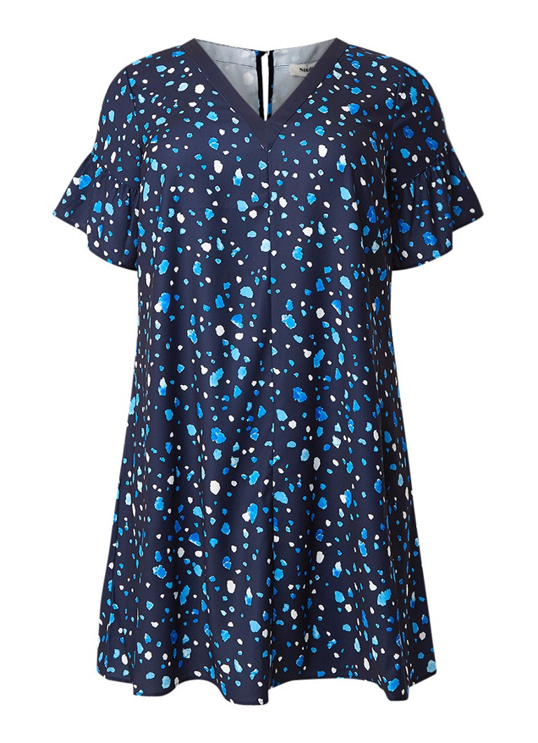 Studio 8 Lucienne midi-jurk van crêpe met trompetmouw donkerblauw