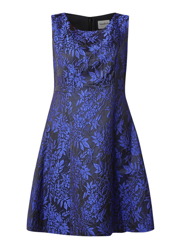 Studio 8 Loren cocktailjurk met jacquard bloemendessin royalblauw