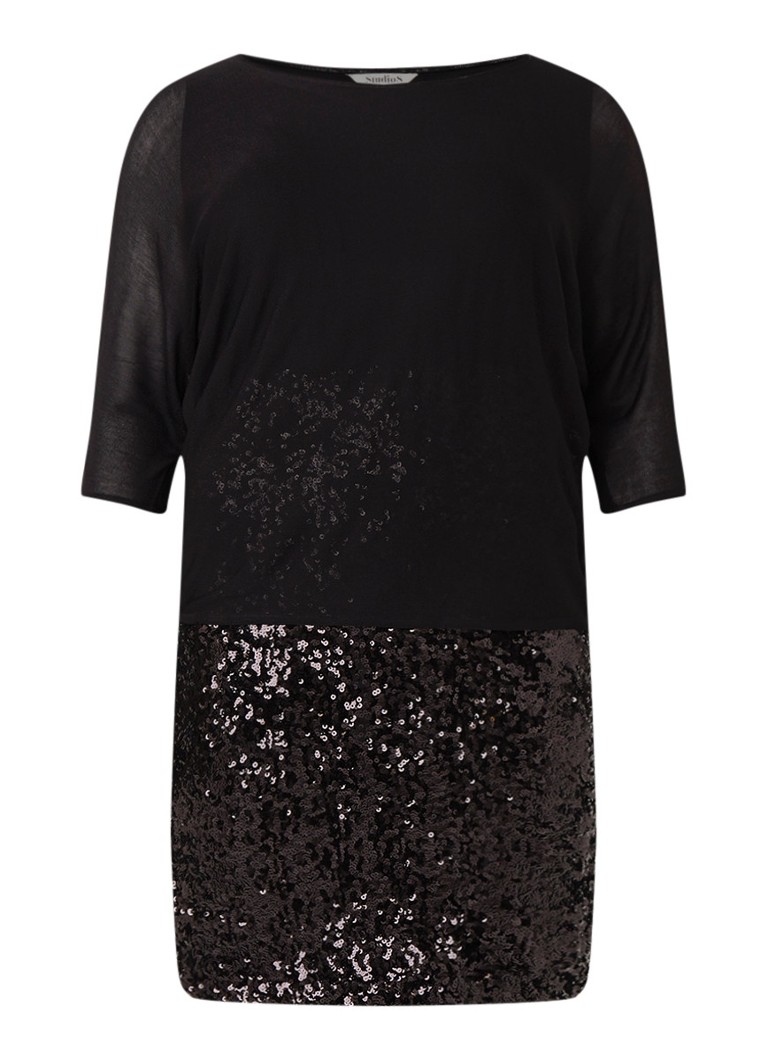 Studio 8 Pixie midi-jurk van pailletten met overlay zwart