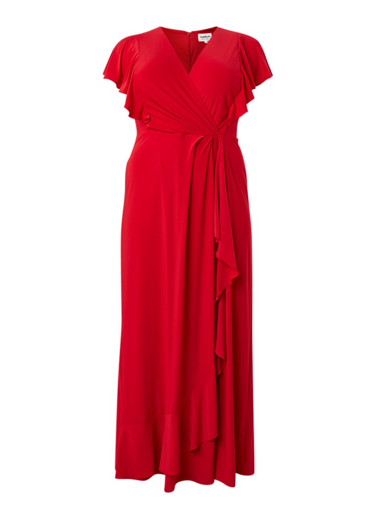 Studio 8 Camilla maxi-jurk met ruches en volant rood
