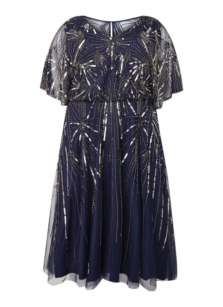 Studio 8 Zoe midi-jurk van mesh met pailletten donkerblauw