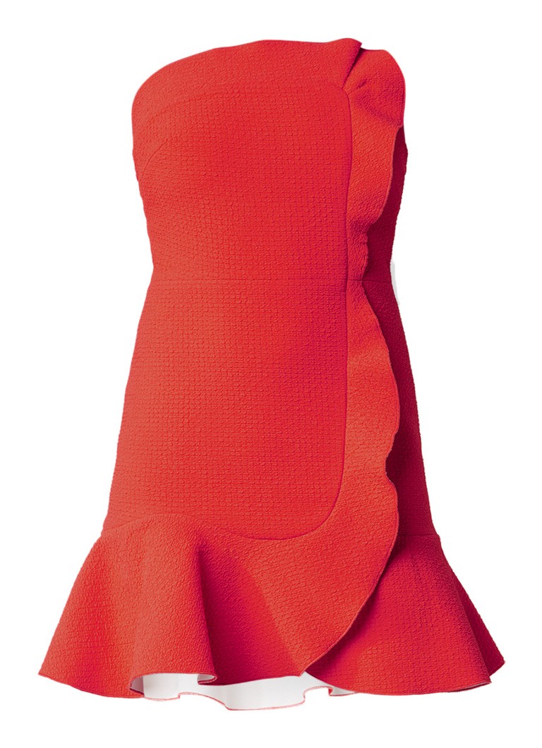 Sandro Strapless jurk met volant koraalrood