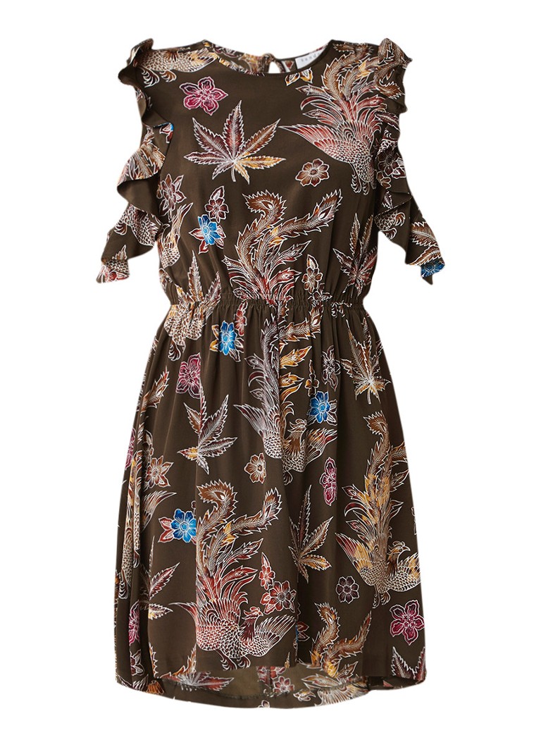 Sandro Cold shoulder jurk van zijde met rugdecolletÃ© olijfgroen