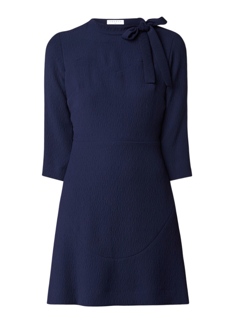 Sandro A-lijn jurk met kant en structuur donkerblauw