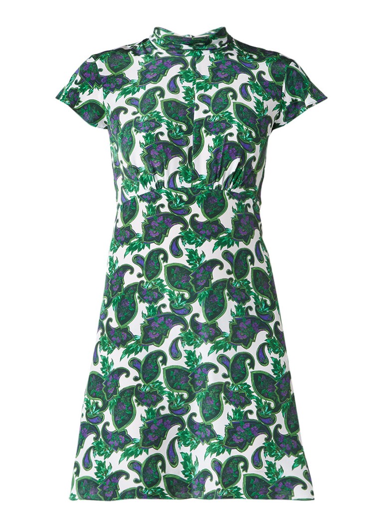 Sandro A-lijn jurk van zijde met rugdecolleté en paisleyprint donkergroen