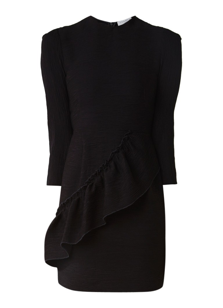 Sandro Mini-jurk met ribstructuur en volant zwart