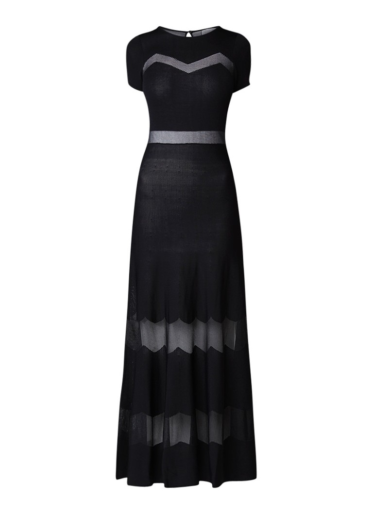 Sandro Lange jurk met semi-transparant streepdessin zwart