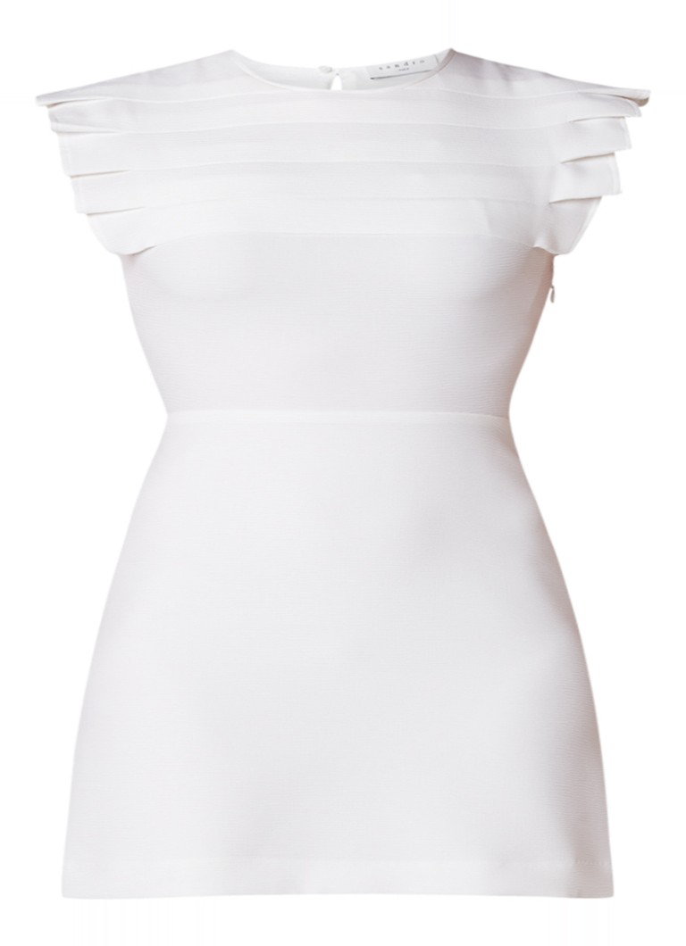 Sandro Mini-jurk met kapmouw en plooidetails gebroken wit