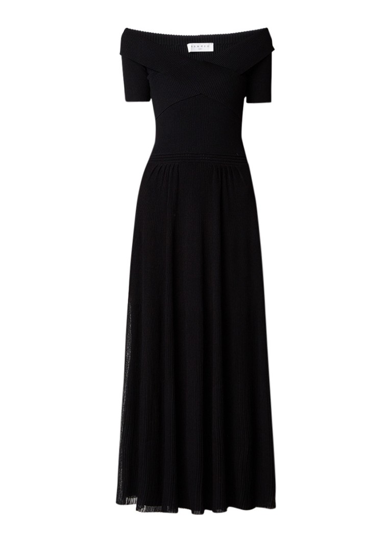 Sandro Ribgebreide A-lijn jurk met overslag zwart