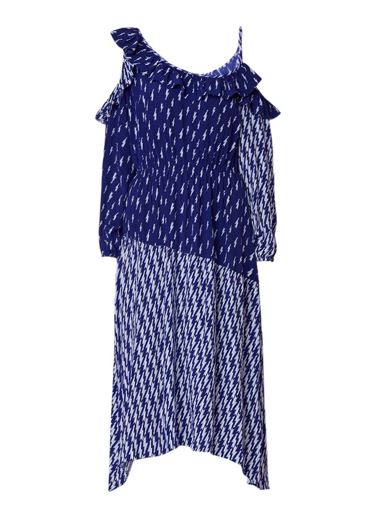 Sandro Maxi-jurk met cold shoulder en ruches royalblauw