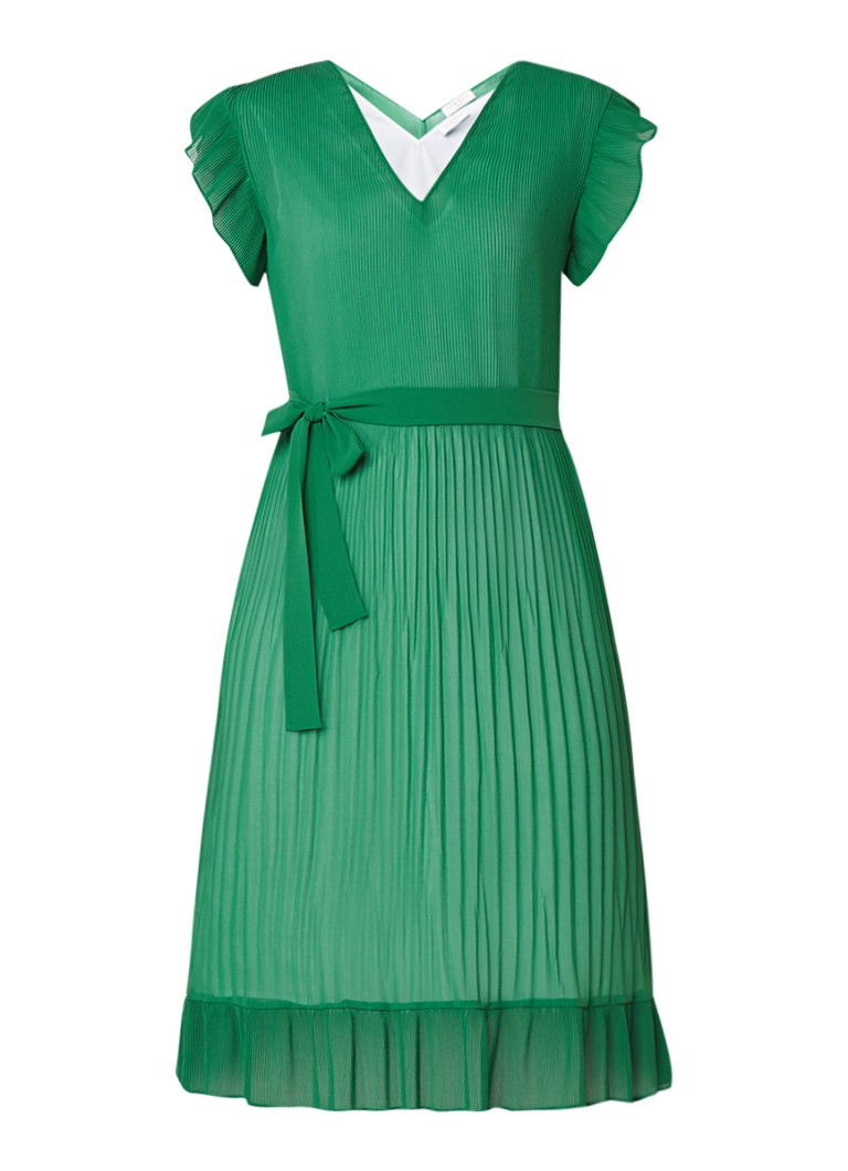 Sandro Geplisseerde jurk met strikceintuur groen