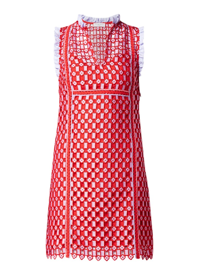 Sandro Mini-jurk met overlay van kant en ruches rood