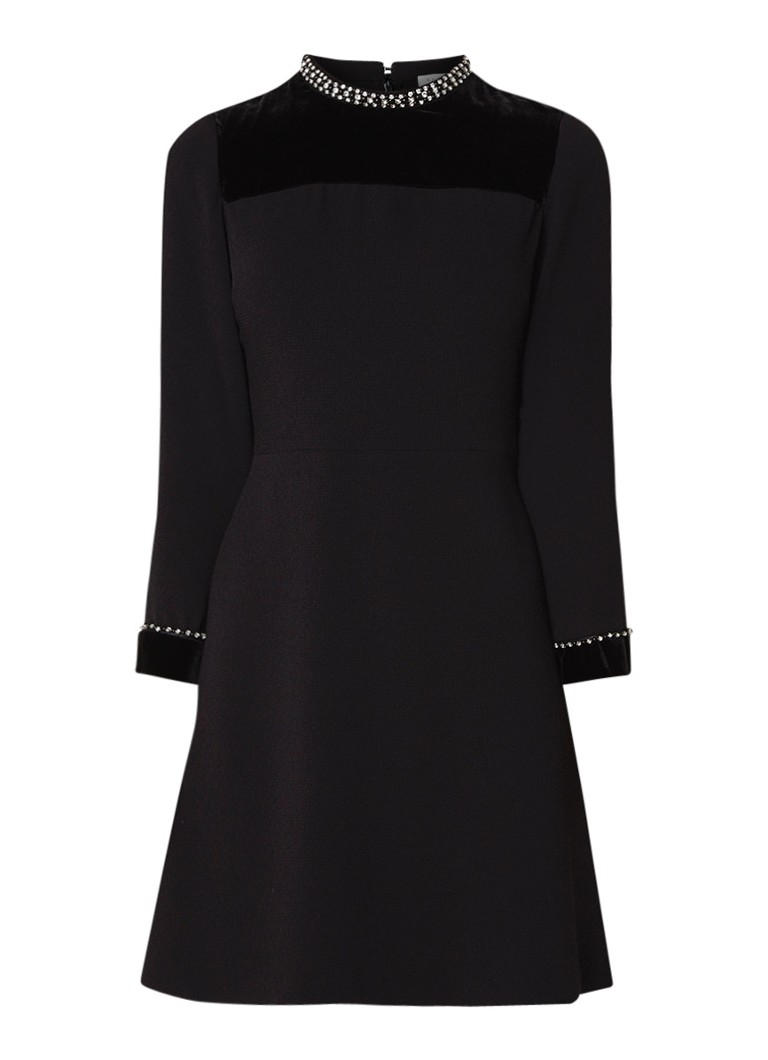 Sandro A-lijn jurk met fluweel en strass-applicatie zwart