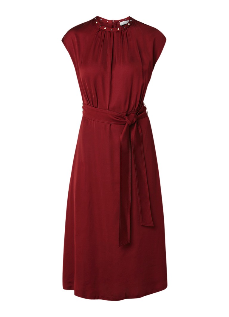 Sandro Midi-jurk van satijn met parelapplicaties rood
