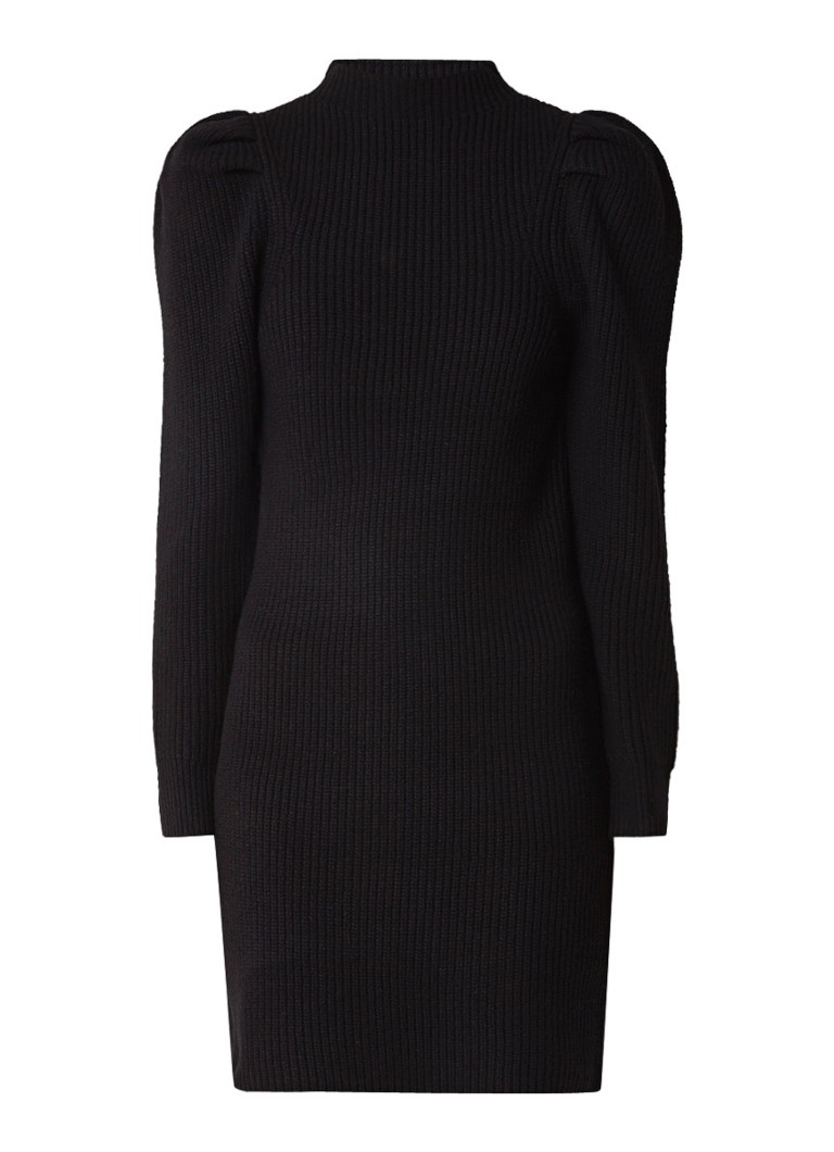 Sandro Grofgebreide mini-jurk met pofmouwen zwart