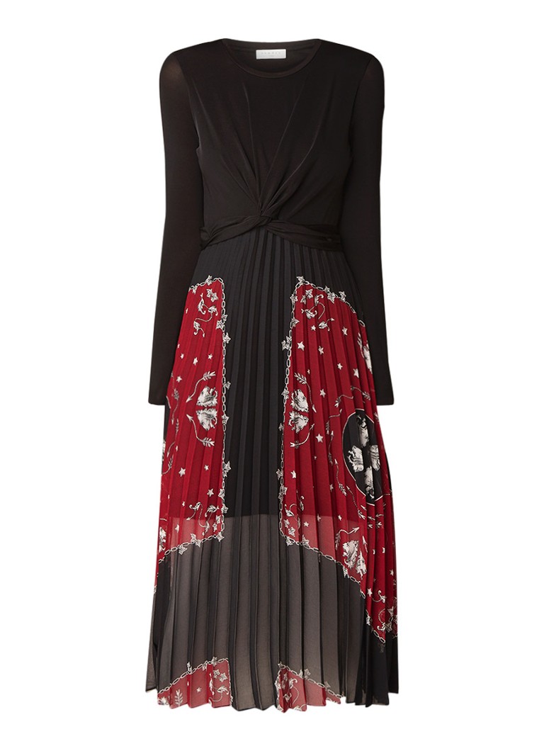 Sandro Midi-jurk met knoopdetail en plissÃ© zwart