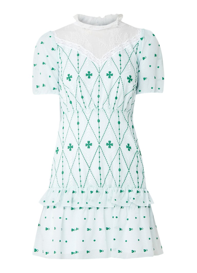 Sandro Mini-jurk met detail van kant en borduring mint