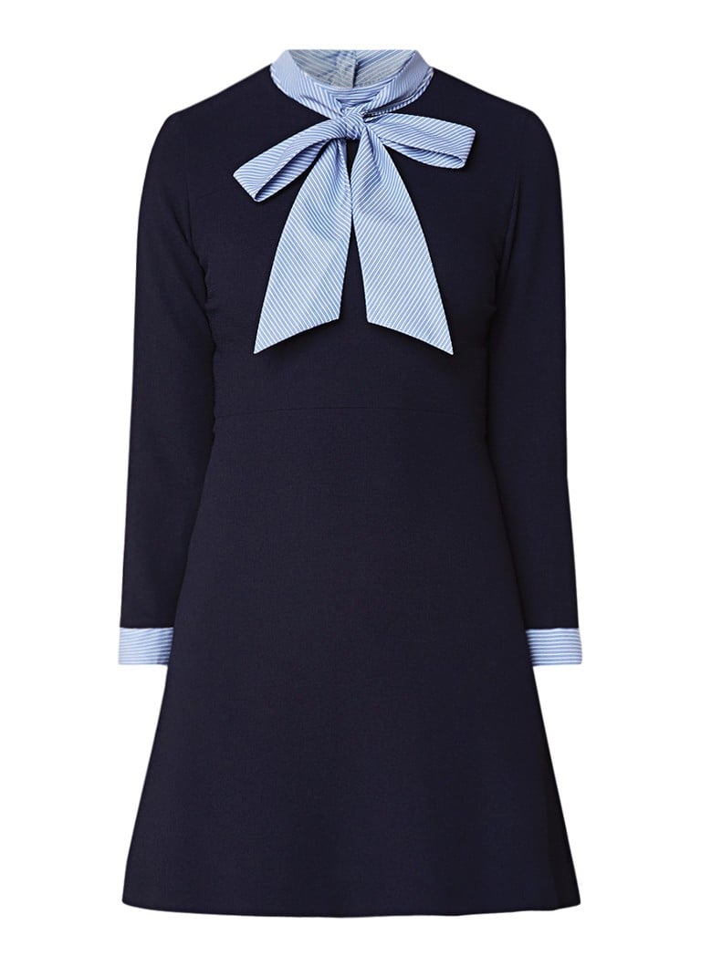 Sandro Mini blousejurk van crÃªpe met kraag en manchet donkerblauw