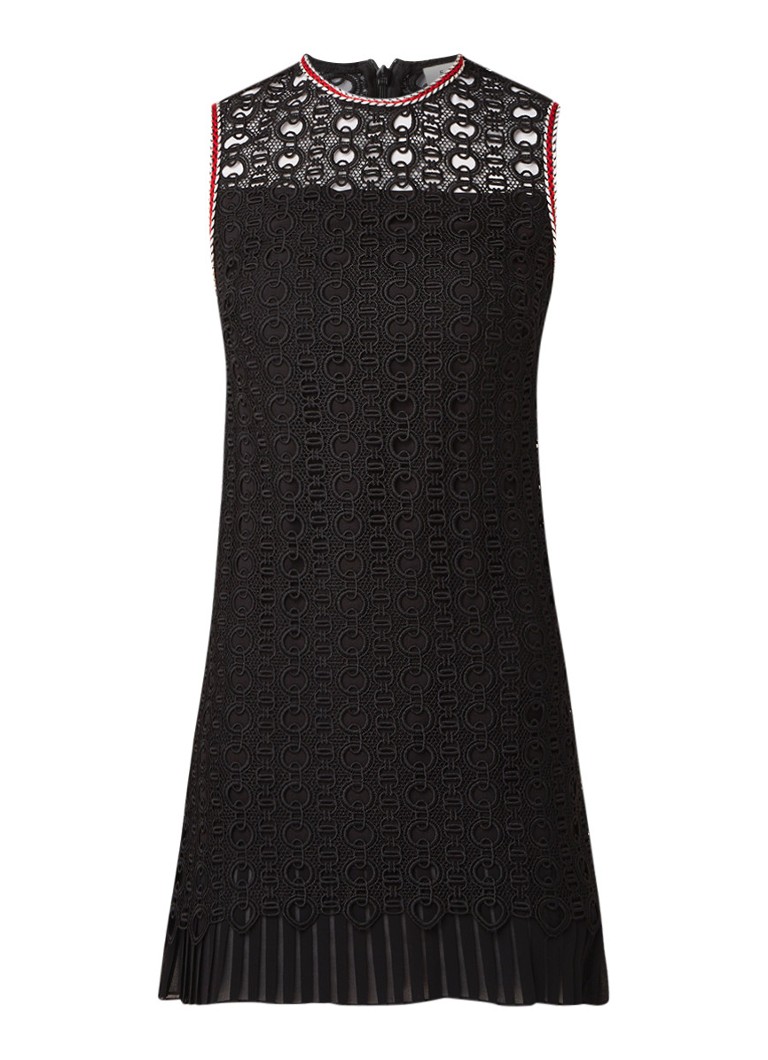 Sandro Mini-jurk van guipure kant met contrastboord en plissÃ© zwart