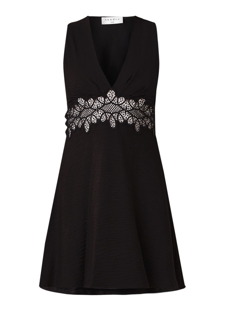 Sandro Mini-jurk met opengewerkt detail zwart