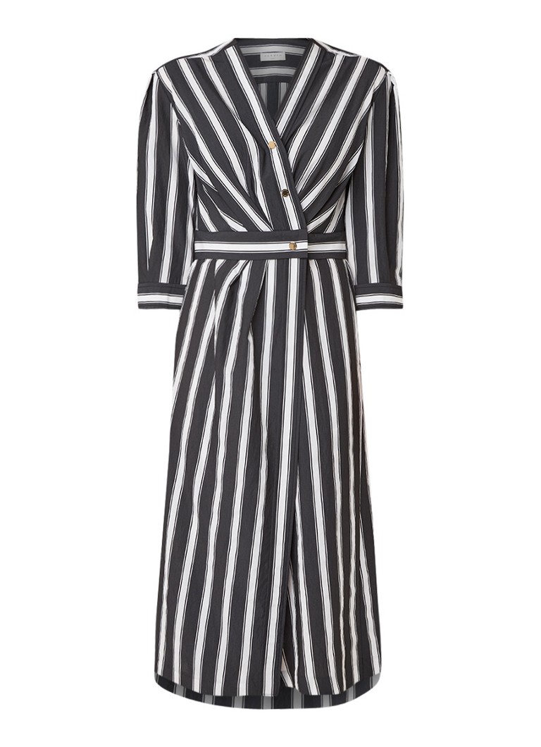 Sandro Blousejurk met streepdessin en overslag zwart