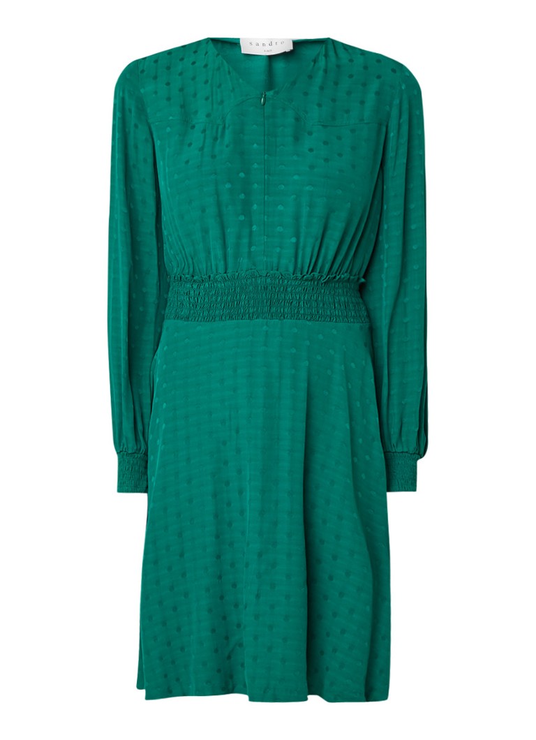 Sandro Gestipte mini-jurk met gesmockte taille groen