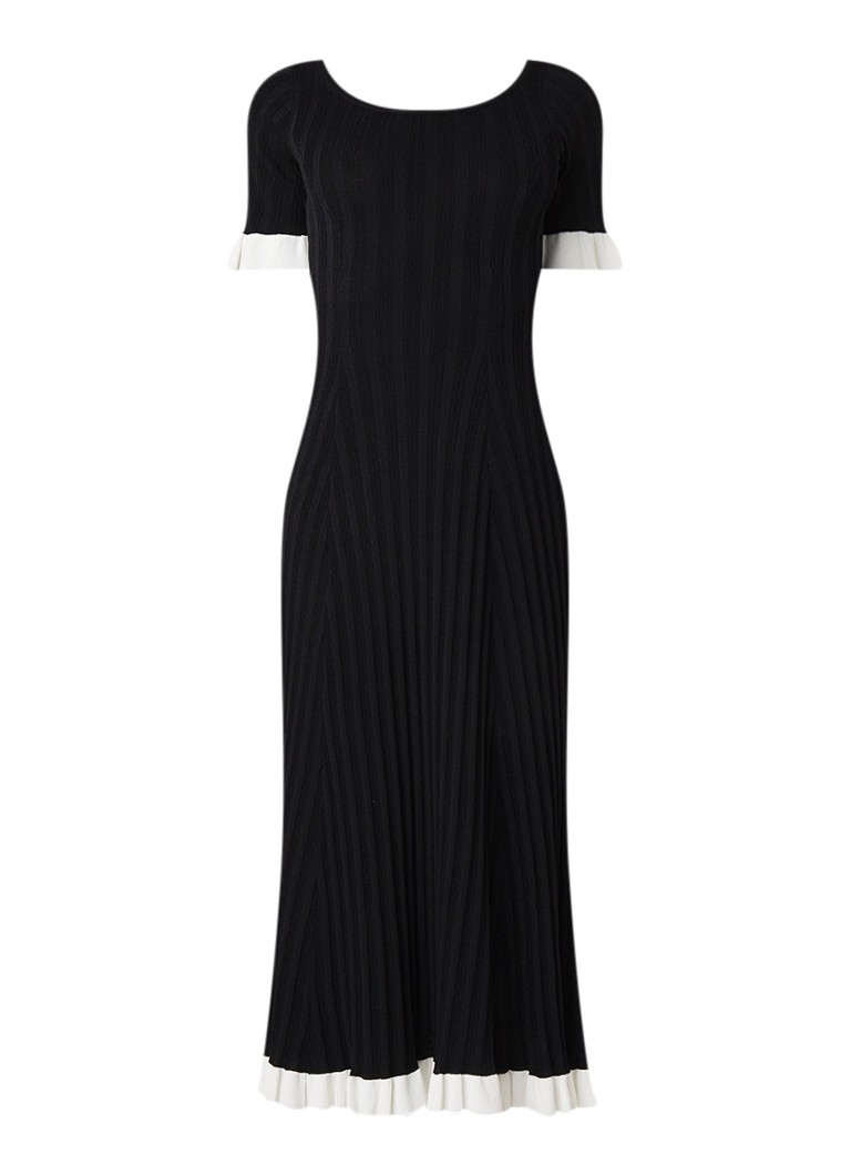 Sandro Ribgebreide A-lijn jurk met contrastboord zwart