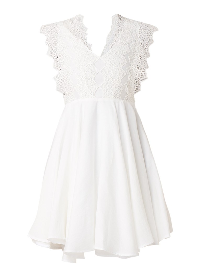 Sandro Mini-jurk met asymmetrische zoom en kant gebroken wit