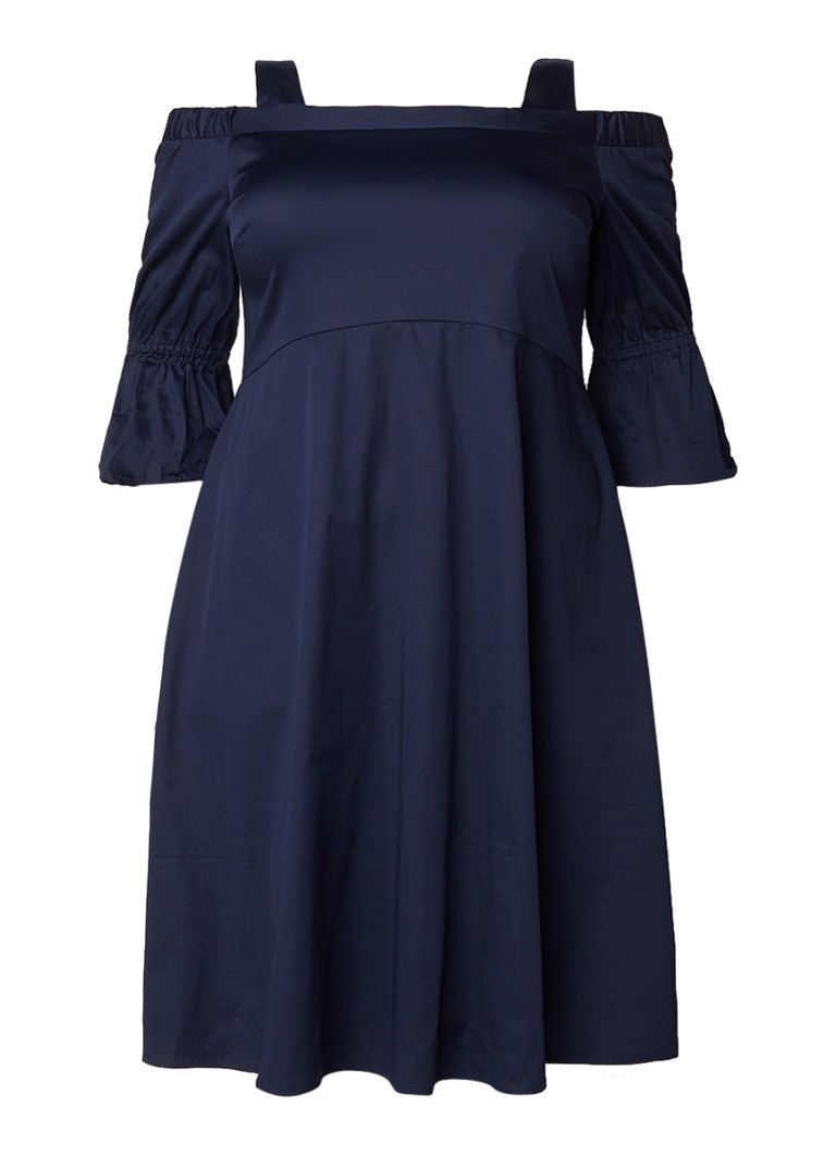 Studio 8 Giana A-lijn jurk met cold shoulder en trompetmouw donkerblauw