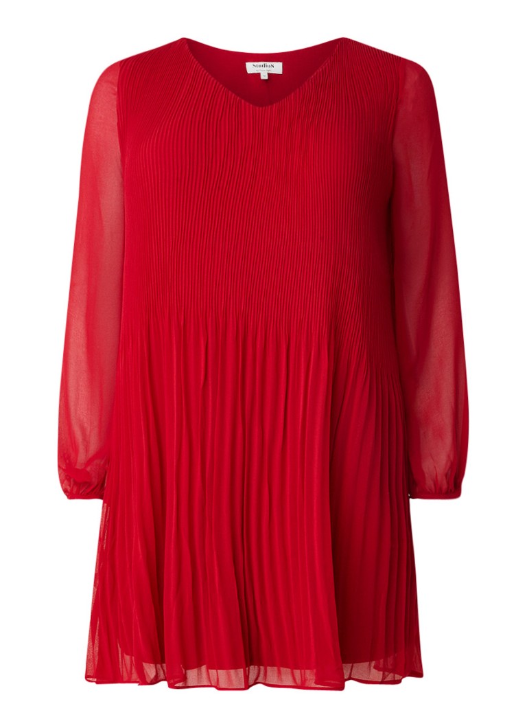 Studio 8 Fontaine midi-jurk met plissé en semi-transparante mouw rood