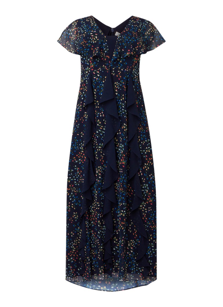 Studio 8 Audrina maxi-jurk met overlay van chiffon en volant donkerblauw
