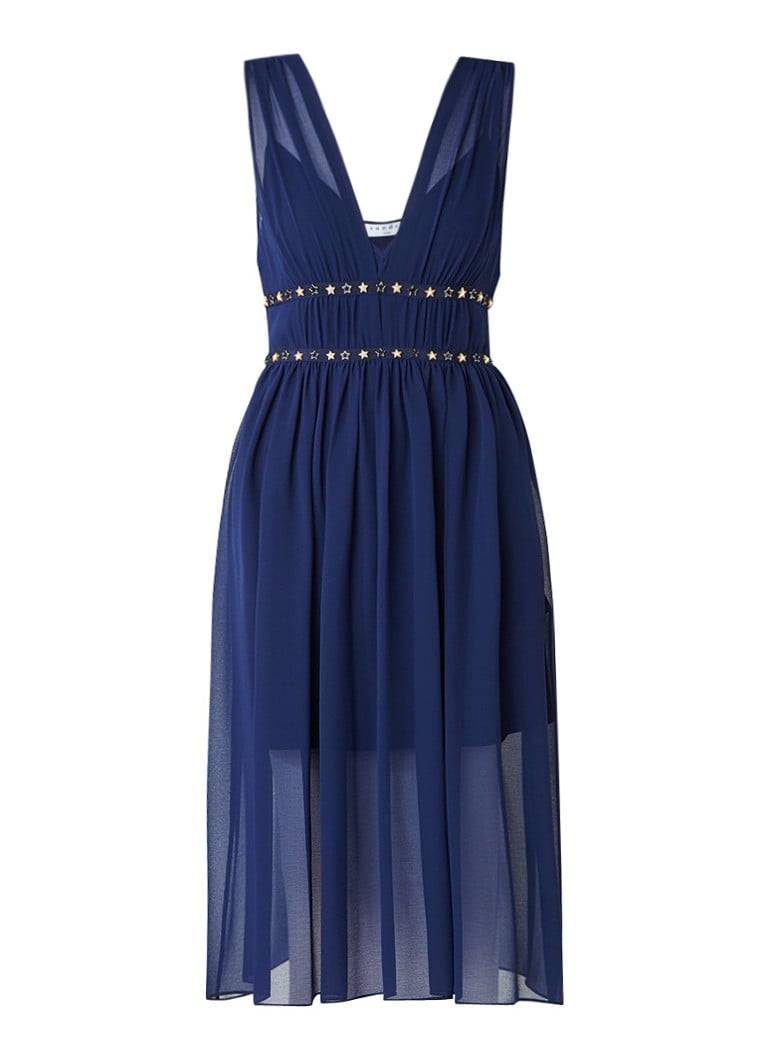 Sandro Semi-transparante midi-jurk met sterrenapplicaties donkerblauw