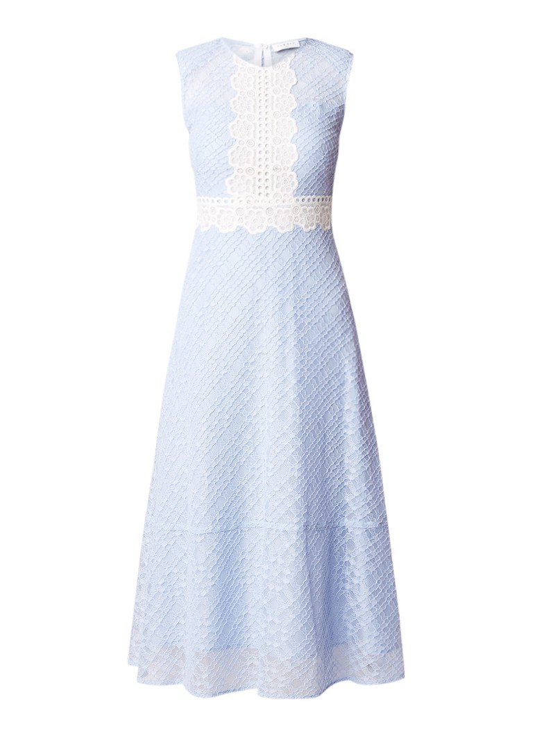 Sandro A-lijn jurk van kant met contrasterende details lichtblauw