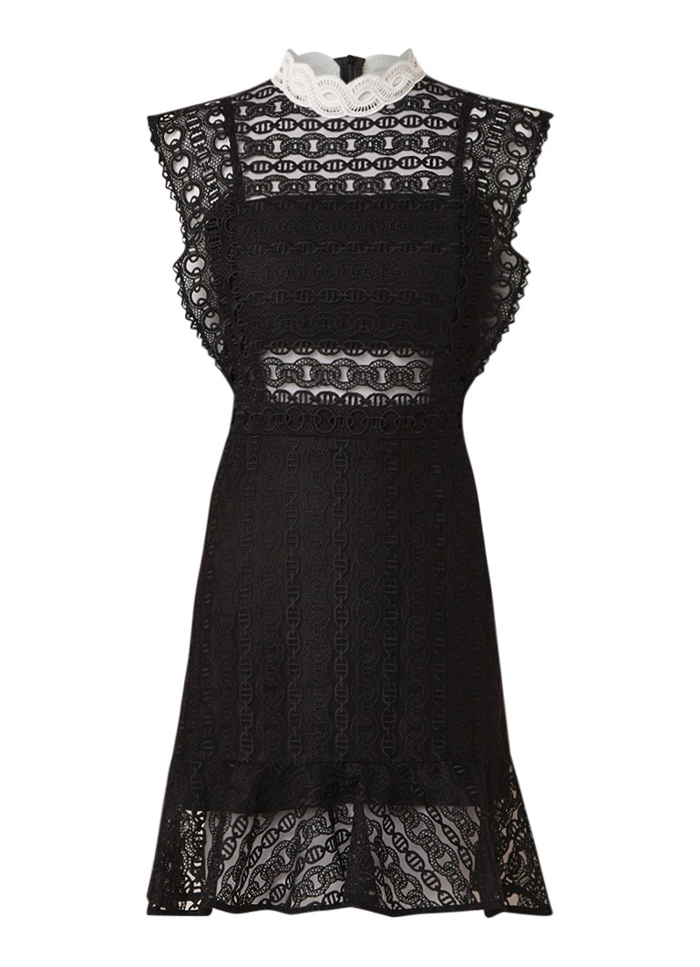 Sandro Semi-transparante mini-jurk van kant zwart