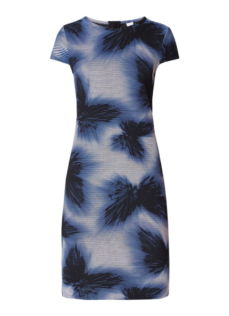 Hugo Boss Dafly jurk met ribstructuur met bloemendessin donkerblauw