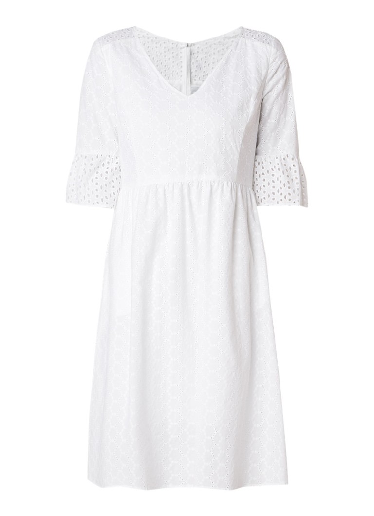 Hugo Boss Abroidita A-lijn jurk van katoen met broderie wit