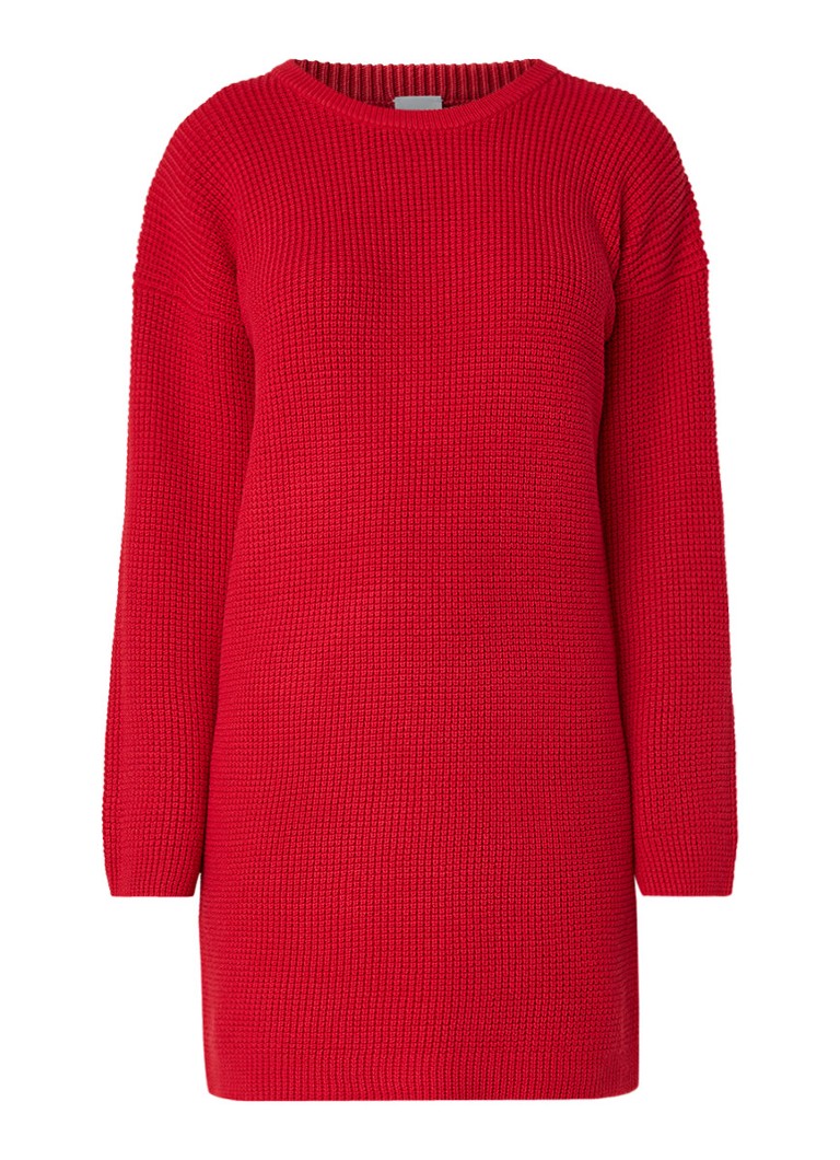 Hugo Boss Itarisa grofgebreide trui-jurk met ronde hals rood