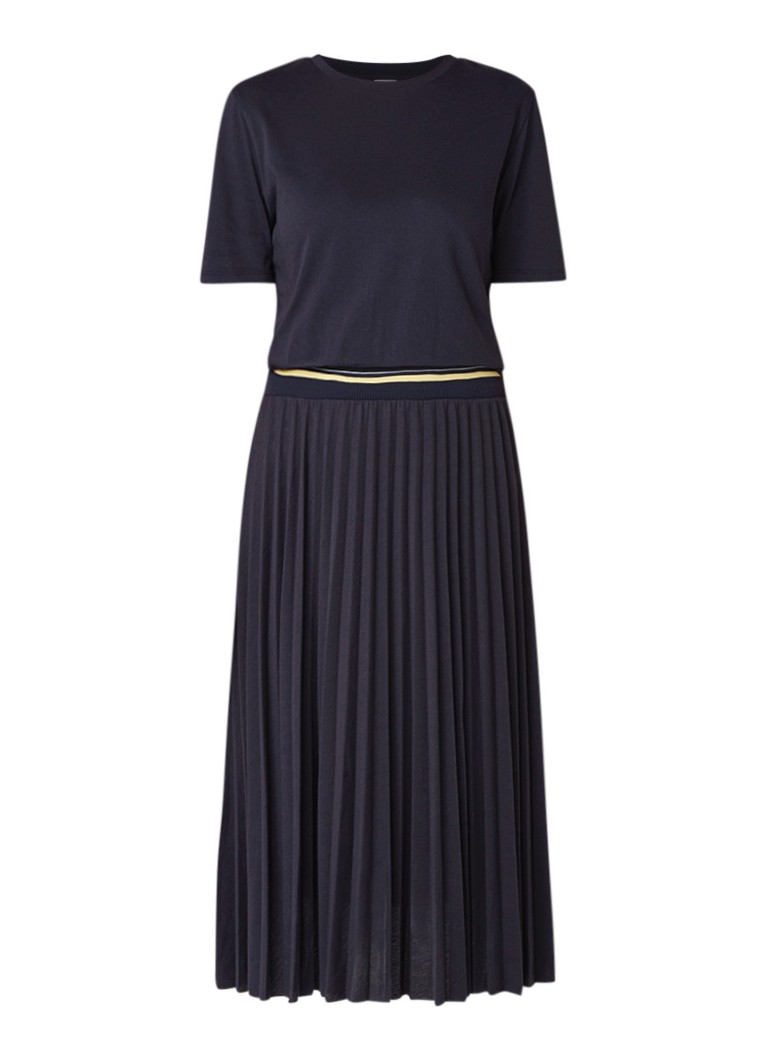 Hugo Boss Daplis maxi-jurk van jersey met plissÃ© donkerblauw