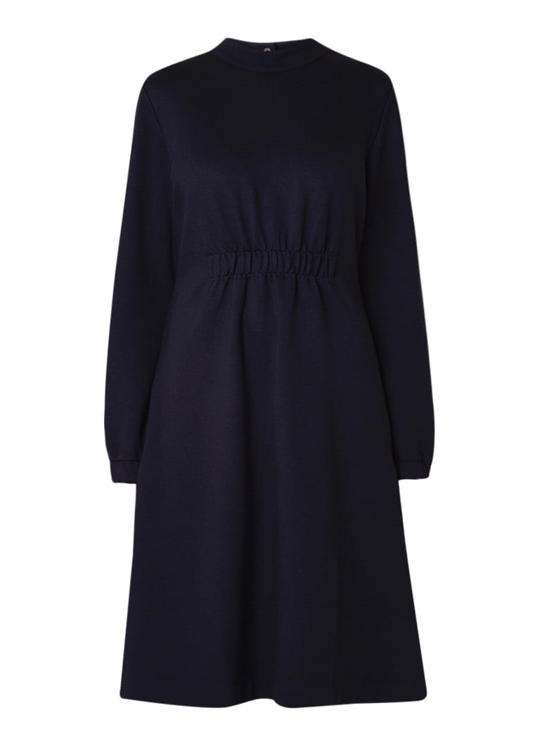 Hugo Boss Dasmocked midi-jurk van jersey donkerblauw