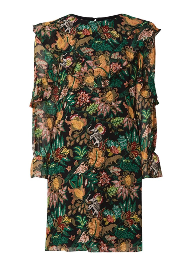 Scotch & Soda Midi-jurk met bloemendessin en strikceintuur multicolor