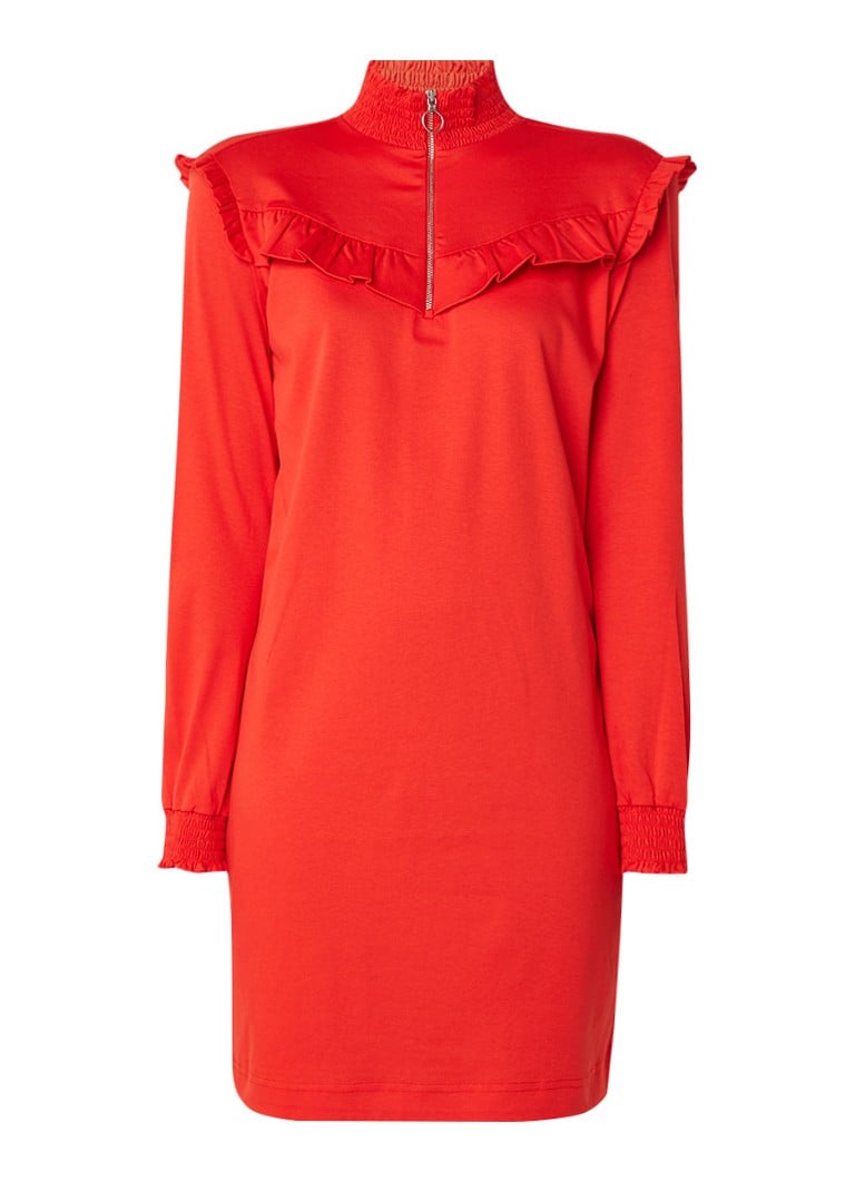 Scotch & Soda Mini-jurk van jersey met ruches oranjerood