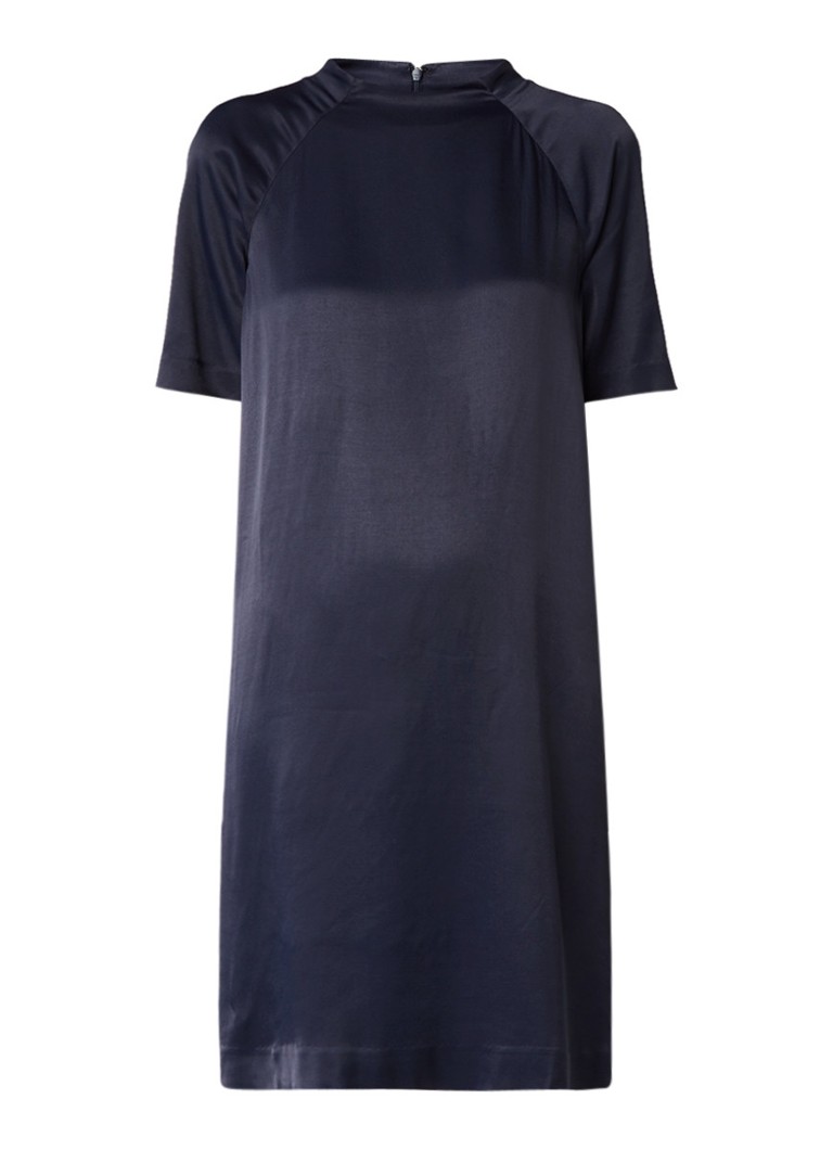 Samsøe & Samsøe Madeline midi jurk van satijn met raglanmouw donkerblauw
