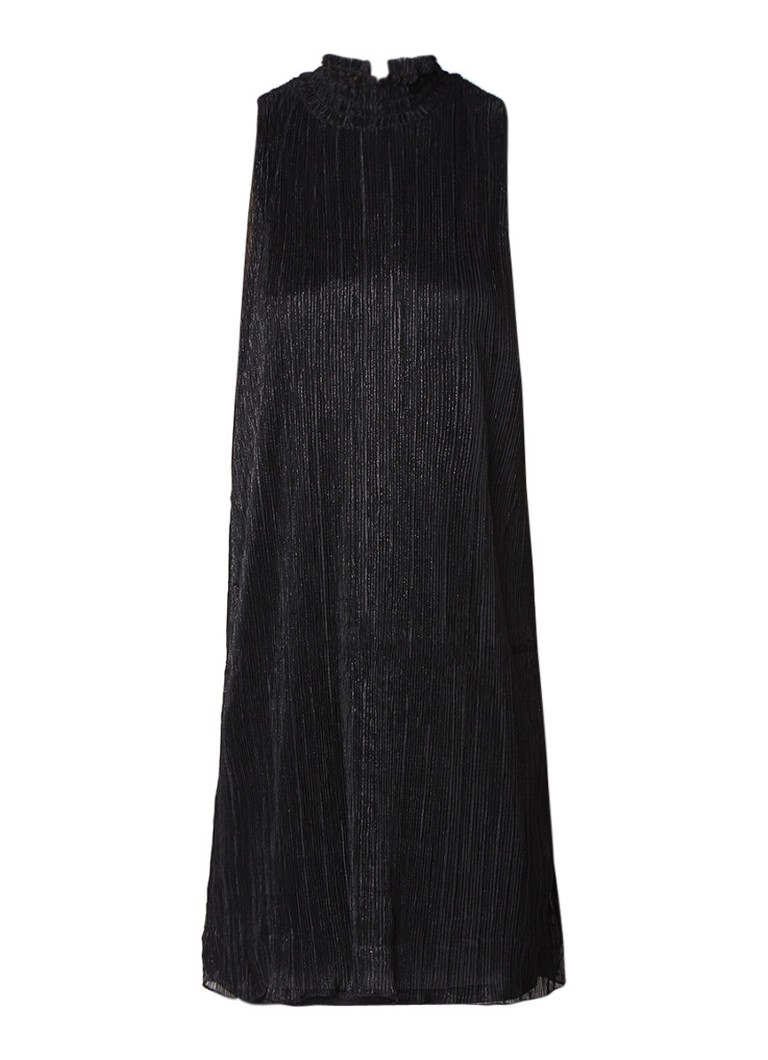 SamsÃ¸e & SamsÃ¸e Elvira mouwloze plissÃ© jurk met lurex zwart